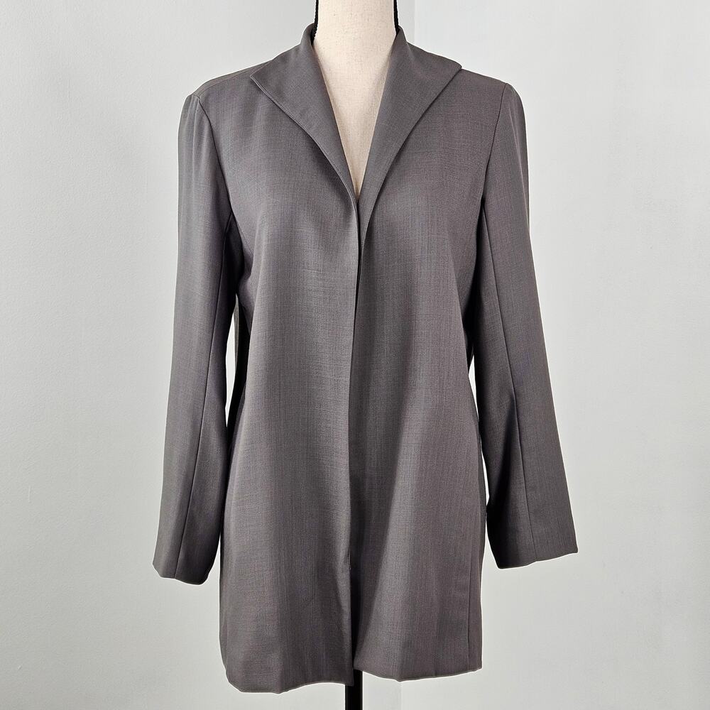 Eileen Fisher‎ Open Front Lightweight Gray Wool Coat | Women Small | STAINS